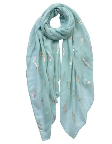 Feather Pendant Gold Foil Print Scarf