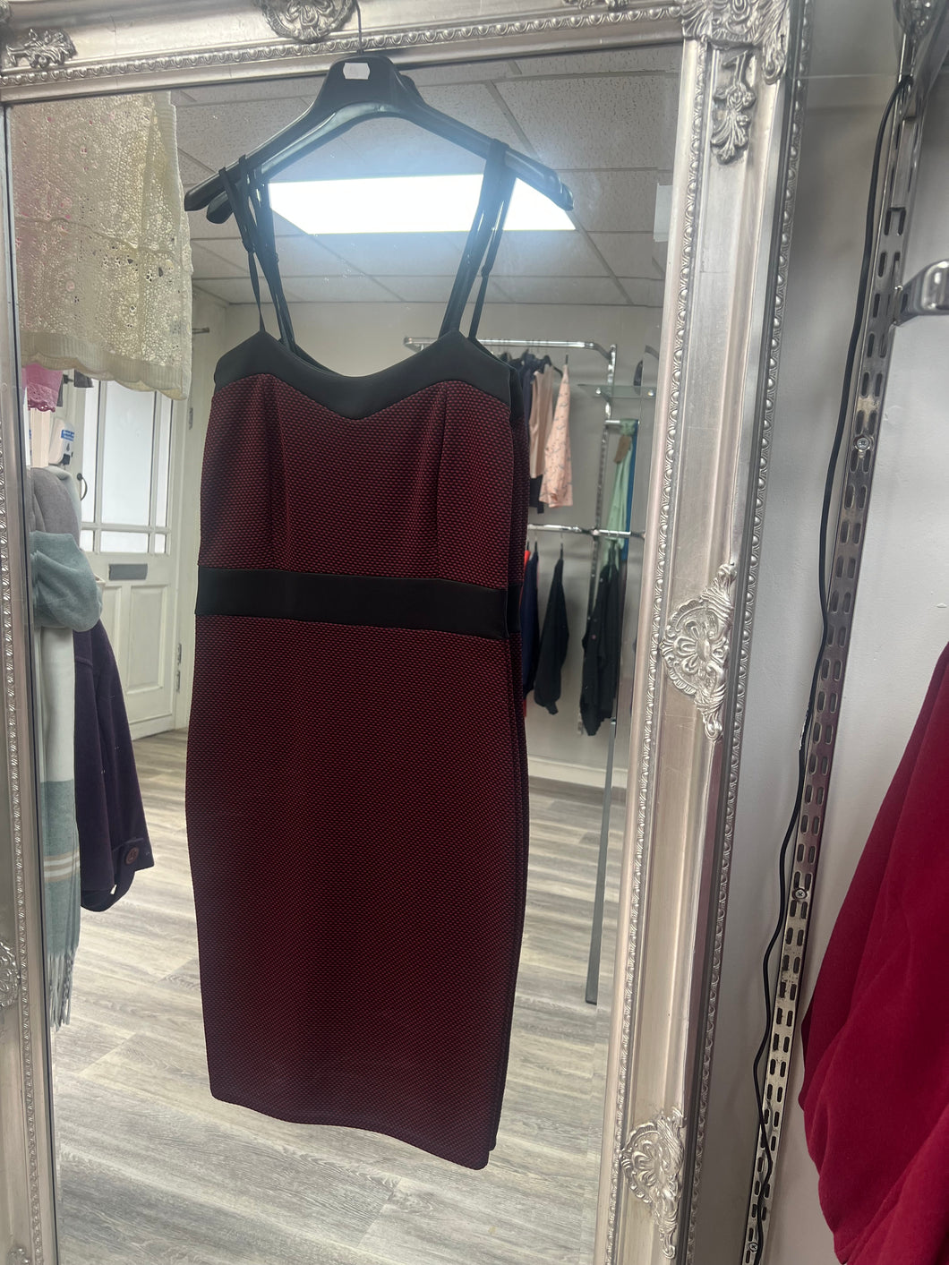 Wine and black midi dress