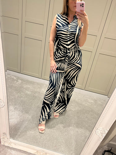 Navy palm wide leg trousers