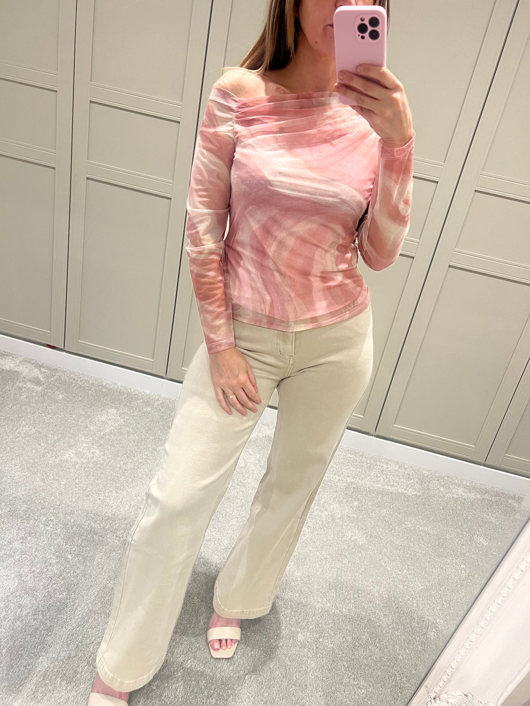Blush Mesh Ruched Top