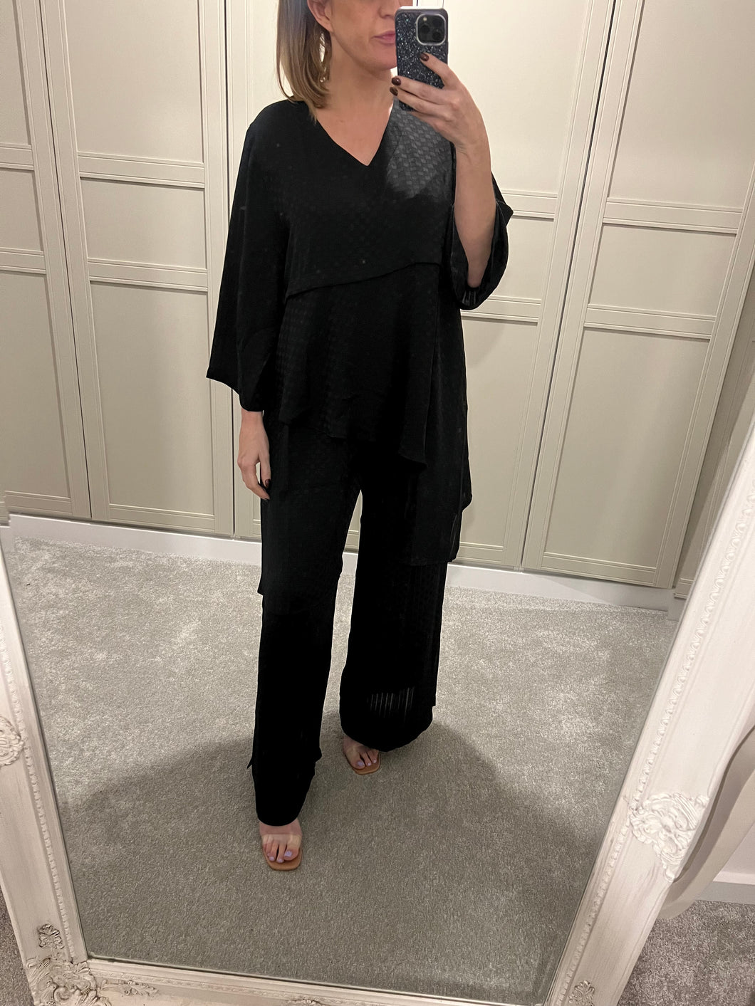 Black wide leg trousers