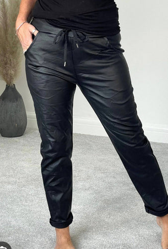 Leather look magic pants