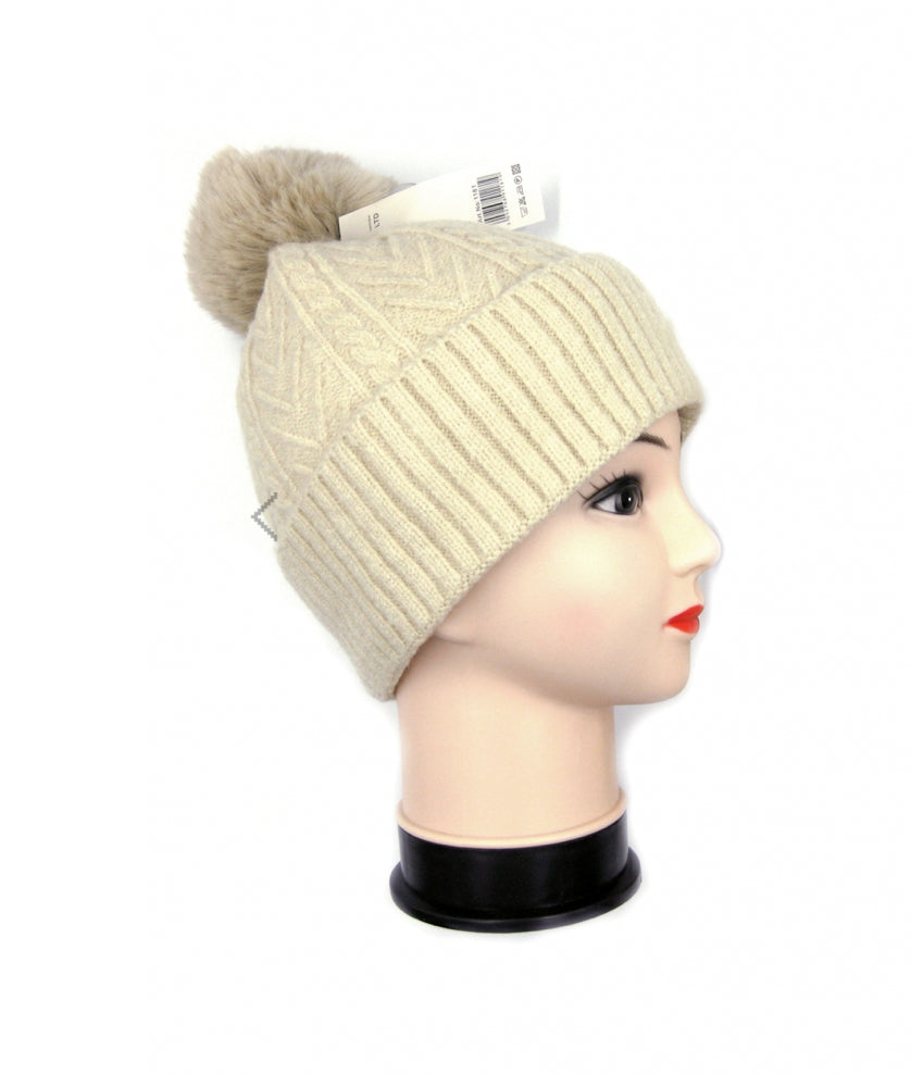 Beige bobble hat