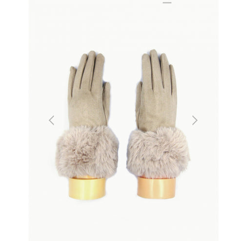 Grey faux fur trimmed glove