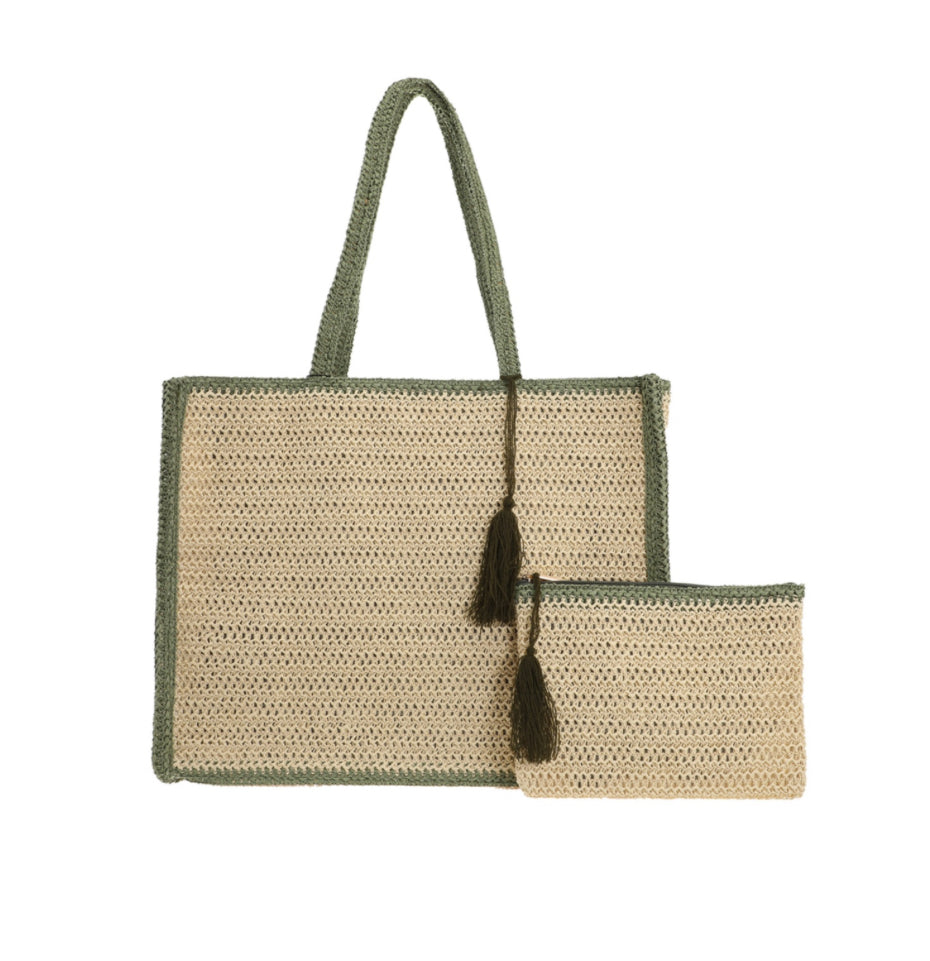Green straw bag and clutch