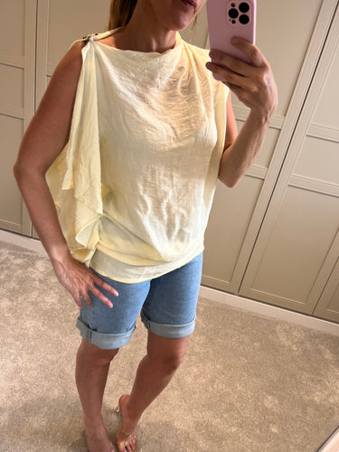 Yellow one sleeve draped top