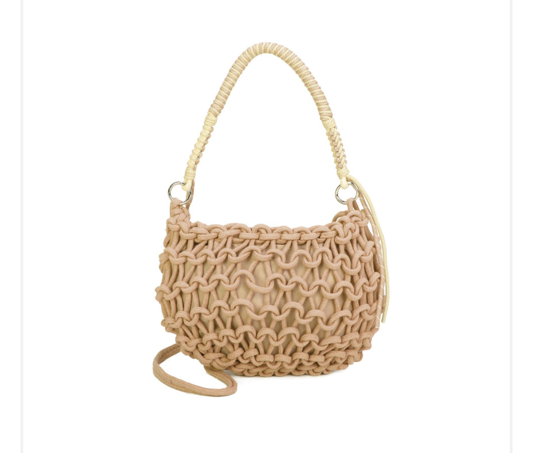 Camel woven shoulder bag