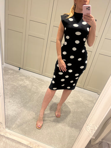 Polka dot knitted midi dress