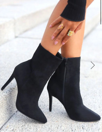 Black suede effect heeled ankle boots