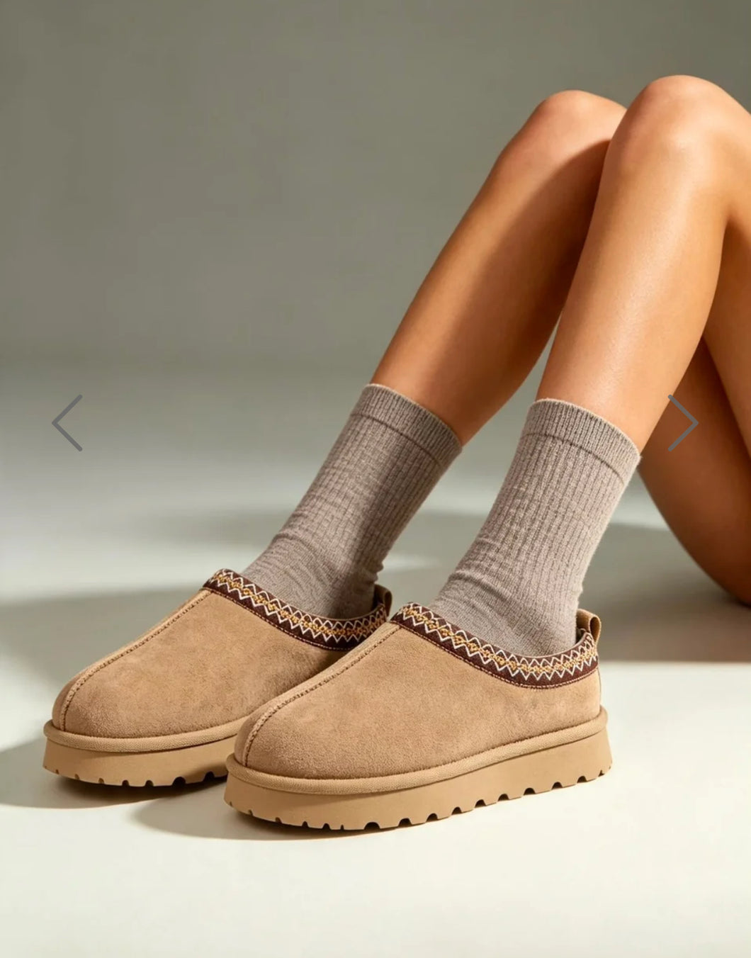 Camel suede effect Aztec slip ons
