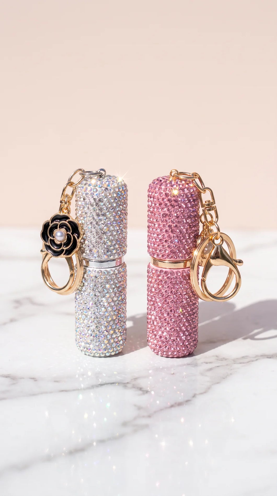 Pink Mini crystal refillable bottle key ring