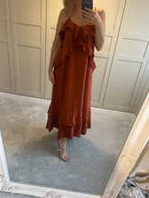 Burnt orange ruffle maxi dress