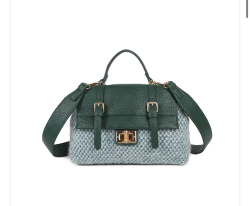 Green tweed satchel bag