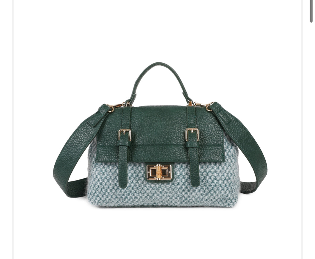 Green tweed satchel bag
