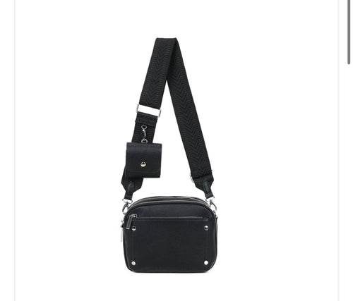 Black double zip cross body bag