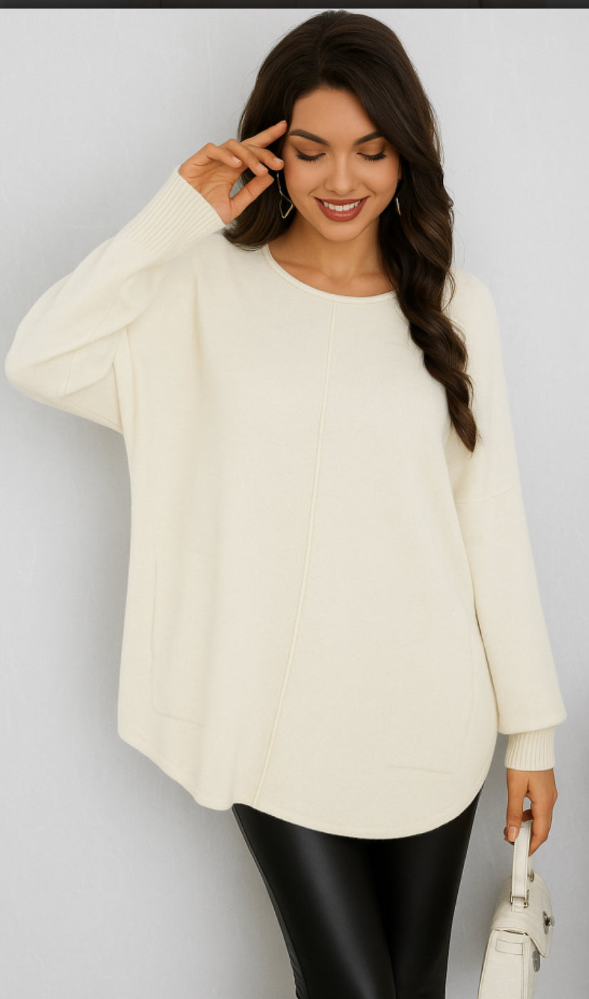 Relaxed seam detail cream jumper