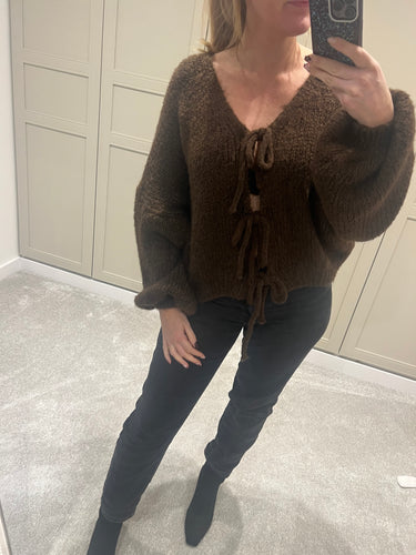 Chocolate tie front cardigan