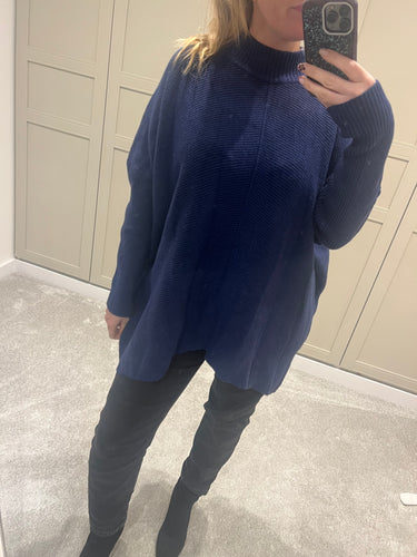 Oversized ribbed blue jumper