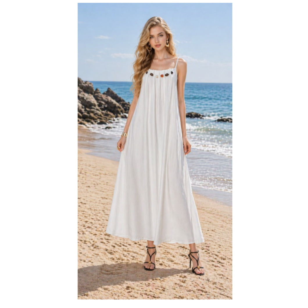 White neckline maxi dress