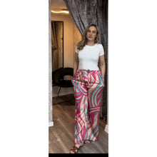 Satin printed wide leg trousers