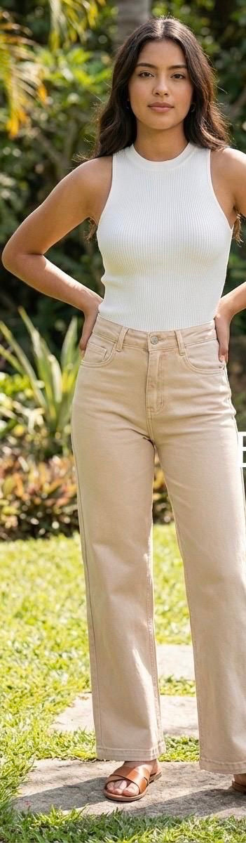 Beige wide leg jeans