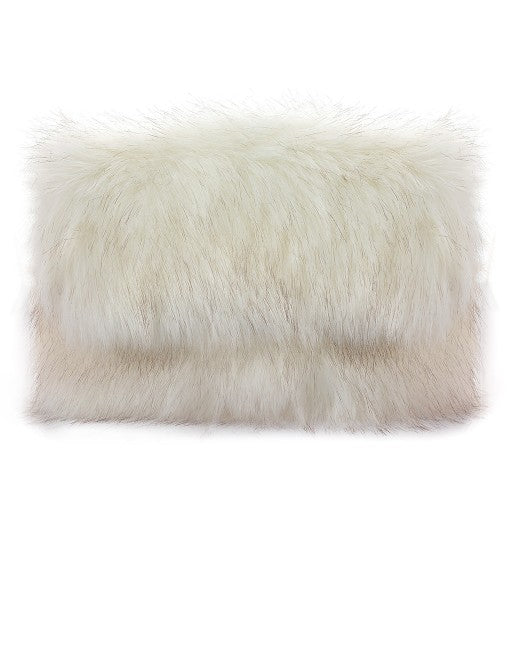 White faux fur fold over clutch bag