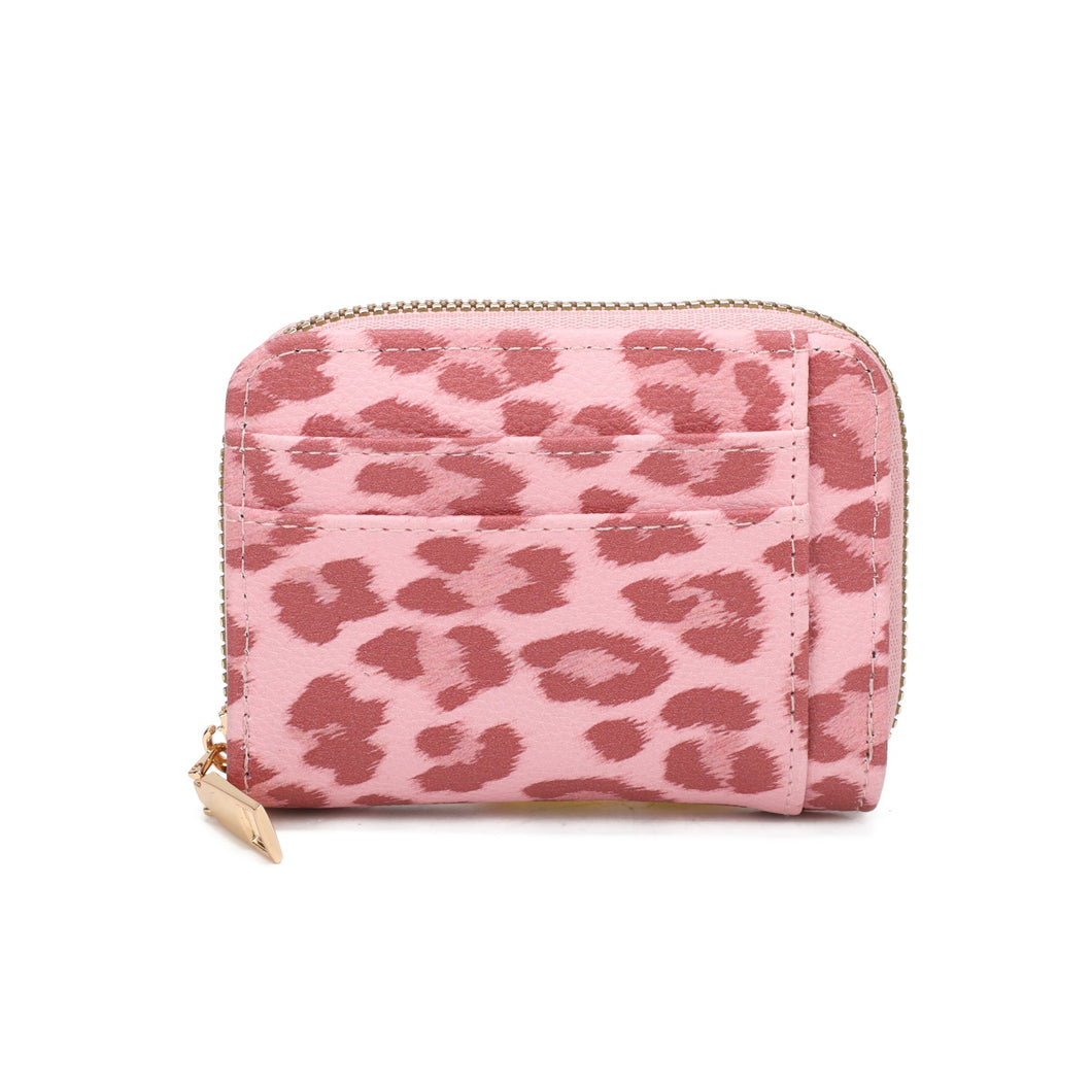 Pink leopard print card holder purse