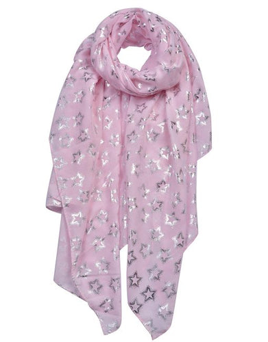 Pink Star Silver Foil Print Scarf
