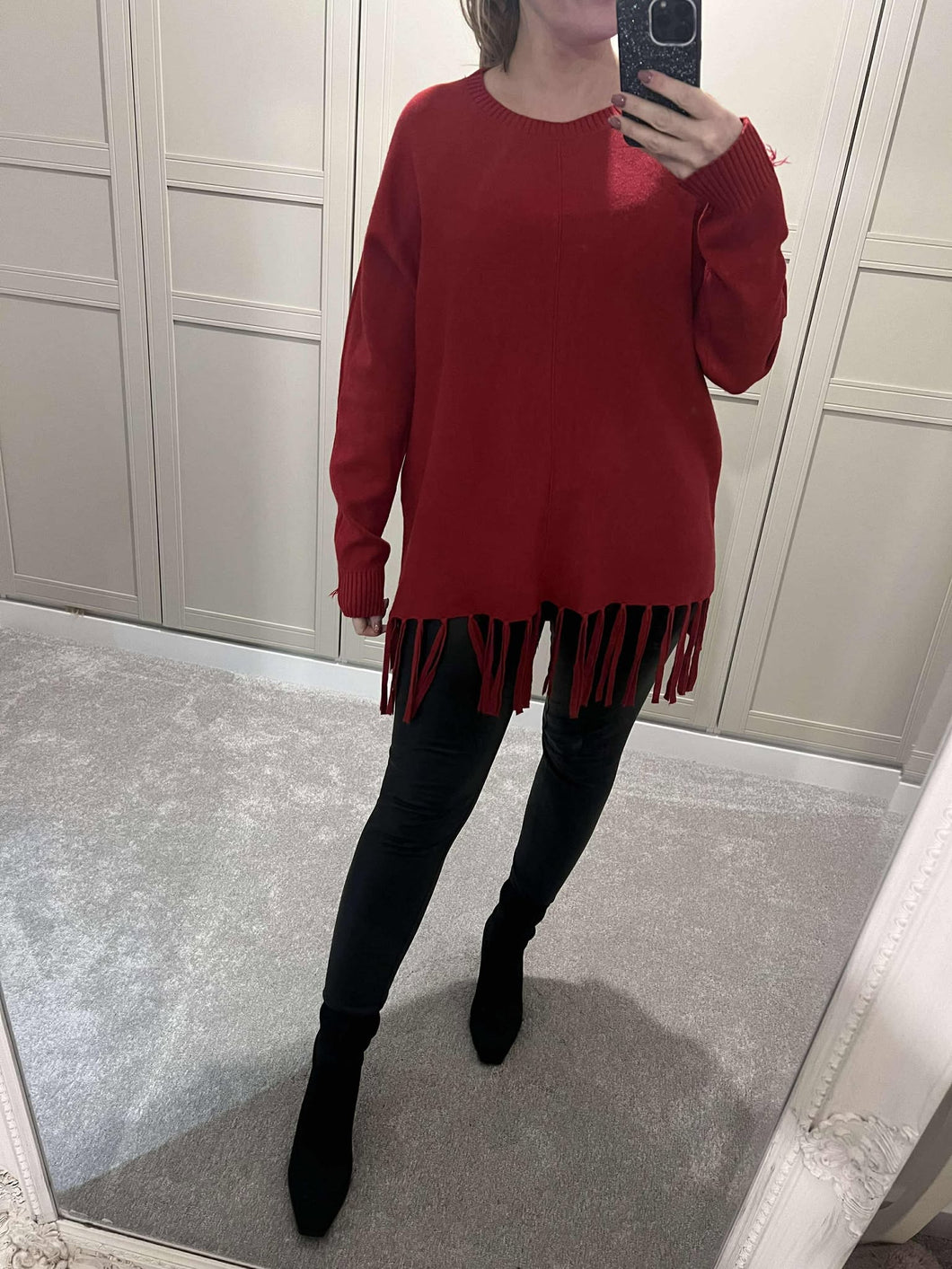 Red fringe jumper