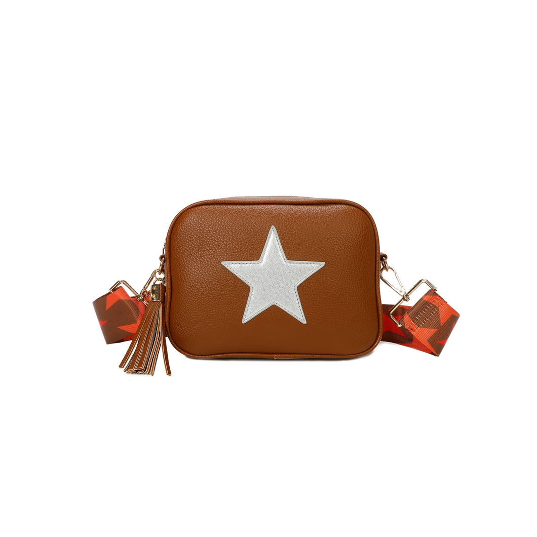 Tan star cross body bag